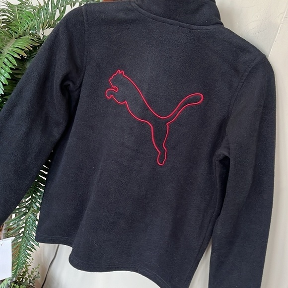 Brand New Puma Black Zip Up Fleece Jacket Embroidered Red Logo Sporty Athletic - Picture 9 of 16